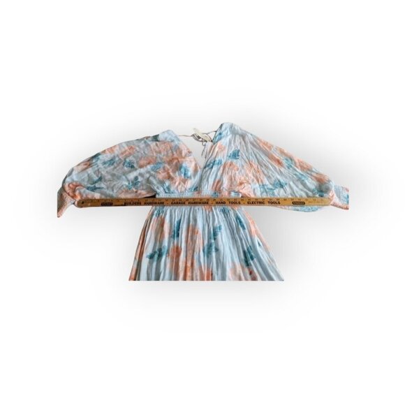 Lovestitch Cold Shoulder Smock Dress in Aqua Floral - Picture 7 of 8